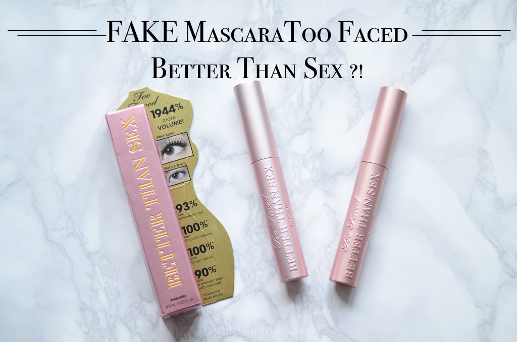 Fake mascara Too Faced Better Than Sex comparatie original